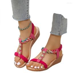 Maat Gedrukte grote geweven sandalen voor vrouwen zomer Boheemse Boheems Wedge Heel Mid Beach