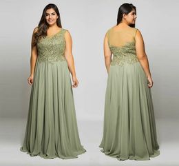 Maat prachtige plus kanten moeder prom jurken pure schep nek lovertjes avondjurken a-line vloer lengte lange chiffon formele jurk