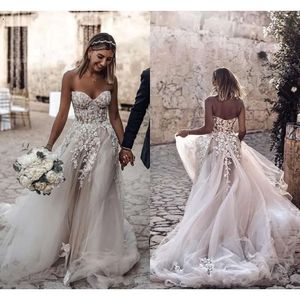 Estilo de tamaño más apliques floral 3D vestidos de novia de campo a línea bohemia para novias para novias tobe de bc2024
