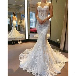 Maat Vintage jurken Applique kant plus zeemeermin prachtige sweetheart nek sweep trein op maat gemaakte trouwjurk bruidsjurken vestido