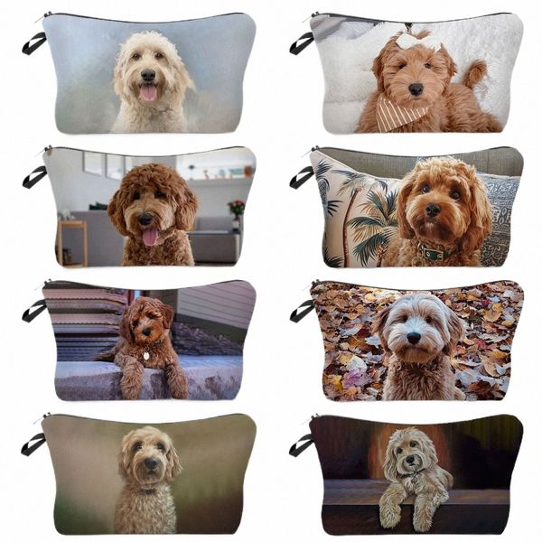 Tamaño Mujeres Lindo Golden Poodle Perro Bolsas cosméticas Simple Kawaii Animal Impreso Bolsa de maquillaje Práctico Casual Embrague Phe Bolsa Viaje G4wB #