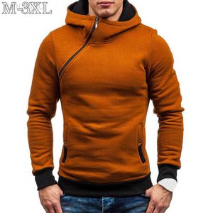 Taille XXXL à capuche hommes nouvelle fermeture éclair diagonale à manches longues sweats hommes décontracté solide à capuche pull Streetwear sweat L220730