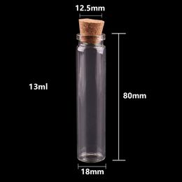 Maat18 * 80 * 12.5mm 13 ML Glasflessen Tiny JAR-injectieflacons met Cork Stopper Wish Bottle DIY Pendant Craft