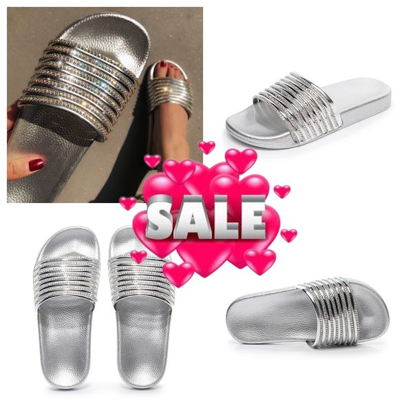 size36-41 Pantoufles artisanales d'été pour femmes avec visage brillant Pantoufles scintillantes Sandales à fond plat GAI Diamond Shining confortable Luxueux Refroidissement brillant pour femmes