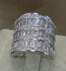 Maat510 Luxe sieraden Handmade 925 Sterling Silver Princess Cut Wide Ring White Sapphire CZ Diamond Gemstones Women Wedding Band2594821