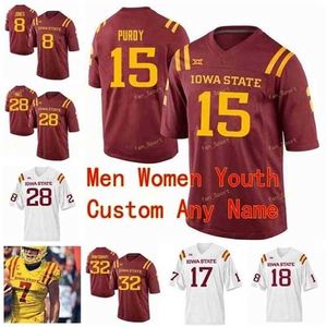 Sj Custom ISU Iowa State Cyclones College Football Jerseys 32 David Montgomery 34 O'Rien Vance 4 Zeb Noland 48 Kamilo Tongamoa Mujeres cosidas