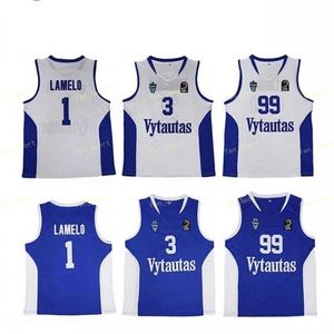 Sj Hombres Lituania Prienu Vytautas Camiseta de baloncesto LaMelo 1 Ball Jersey 3 LiAngelo Uniforme 99 LaVar Todo cosido Buen equipo Azul Blanco