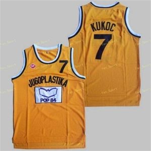 SJ Men Moive Toni Kukoc Jersey 7 Gele basketbal Jugoplastika Split popjerseys allemaal gestikt voor sportfans ademend