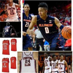 SJ NCAA College Illinois Fighting Illini Basketball Jersey 12 Meyers Leonard 13 Benjamin Bosmans-Verdonk 15 Giorgi Bezhanishvili Custom