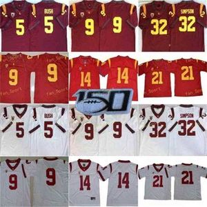 SJ NCAA College Mens USC Trojans Jersey 5 Reggie Bush 9 Juju Smith-Schuster 14 Sam Darnold 21 Adoree 'Jackson 32 O.J Simpson 150th