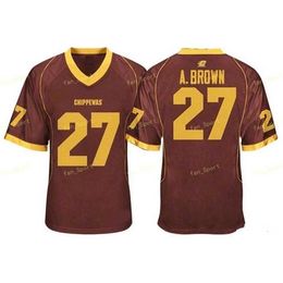 Sj NCAA Vintage Central Michigan Chippewas Antonio Brown College Football Maillots Pas Cher 27 Antonio Brown A. Brown University Football Shirts
