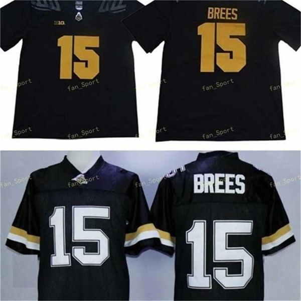 Sj Purdue Boilermakers Drew Brees College Maillots de Football Pas Cher # 15 Drew Brees Accueil BLack University Football Shirts
