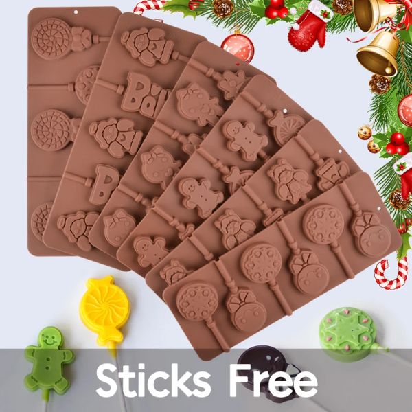 SJ Silicone Lollipop Mold Candy Gingerbread 3D Hard Candy Moules Cookie Chocolate Moule de pâtisserie