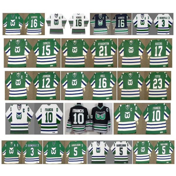 SJ Vintage Hartford Whalers Maillots BOBBY HULL 10 Ron Francis 23 NICK FOTIU 16 Patrick Verbeek 3 Joel Quenneville Ulf Samuelsson CCM Hockey