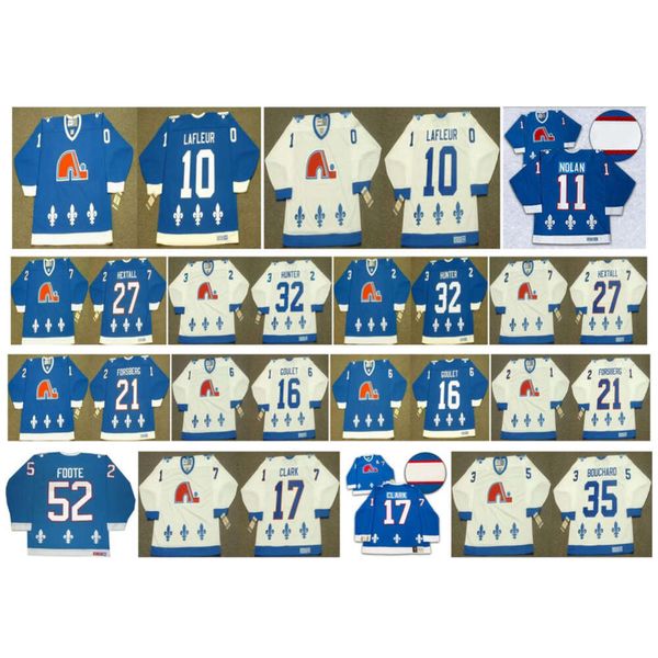 SJ Vintage Québec Nordiques Jersey 10 Guy Lafleur 32 Dale Hunter 27 Ron Hextall 16 Goulet 52 Foote 17 Wendel Clark 35 Dan Bouchard Retro Hockey