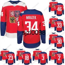 Sj98 2016 Coupe du monde de hockey République tchèque Maillot de l'équipe 33 Nakladal 34 Mrazek 83 Hemsky 30 Neuvirth 64 Polak 2 Michalek 62 Sustr Chandails de hockey