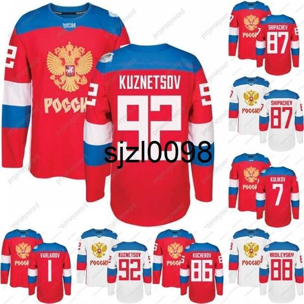 Sj98 Maillot de hockey de l'équipe de la Coupe du monde de Russie 2016 WCH 86 Kucherov 87 Shipachev 9 Orlov 7 Kulikov 1 Varlamov 92 Kuznetson 77 Maillot de hockey sur glace Telegin