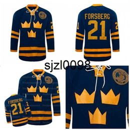 Sj98 #21 Peter Forsberg Jersey Team ZWEDEN IJshockey Jerseys geborduurd 100% Stithed Blue Custom Uw Naam Nummer