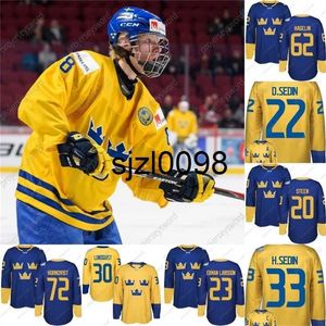 Sj98 #8 Rasmus Dahlin 2016 World Cup Team Sweden Hockey Jerseys Kruger Ekholm Forsberg Stralman Hjalmarsson Landeskog Hedman Custom Hockey Jersey