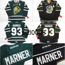 Sj98 # 93 Mitch Marner Jersey OHL London Knights CCM Premer 7185 Mitch Marner Hombres 100% bordado cosido Camisetas de hockey sobre hielo Verde Negro