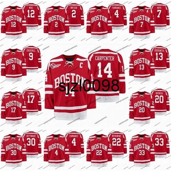 Sj98 Boston University Terriers Scarlet Hockey Tournament Jersey 14 Bobo Carpenter 7 Chad Krys 17 Dante Fabbro 30 Jake Oettinger Cam Crotty