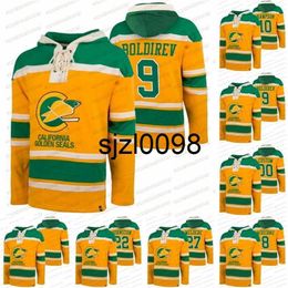 Sj98 California Golden Seals Classic 60s Sudadera con capucha 9 Ivan Boldirev 8 Walt McKechnie 27 Gilles Meloche 22 Joey Johnston 10 Ted Hampson