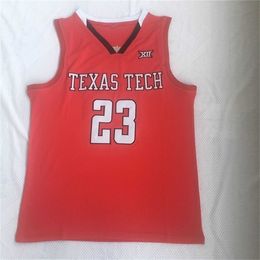 SJ98 College Basketball 23 Jarrett Culver NCAA Texas Tech Stitched Mens Jerseys Maat S-2XL White Red Black Top-kwaliteit
