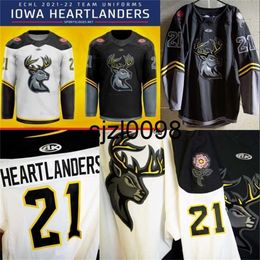 Sj98 ECHL 2021–22 Iowa Heartlanders New Uniforms Jersey Custom Herren Damen Jugend Home Away Hockey Jersey Weiß Schwarz