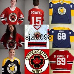 Sj98 IRISH TV Series Letterkenny Jersey 15 POWELL 69 SHORESY 68 Shamrocks 85 NAPPY BOY Maillots de hockey sur glace 100% cousus