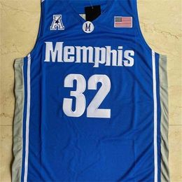 SJ98 NCAA MEMPHI TIGERS 32 James Wiseman College Stitched Basketball University Mens Jerseys Blue Gray Black