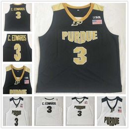 SJ98 NCAA Purdue Boilermaker 3 C. Edwards College Baskeball Stitched Men Jerseys Color Black White University Jersey