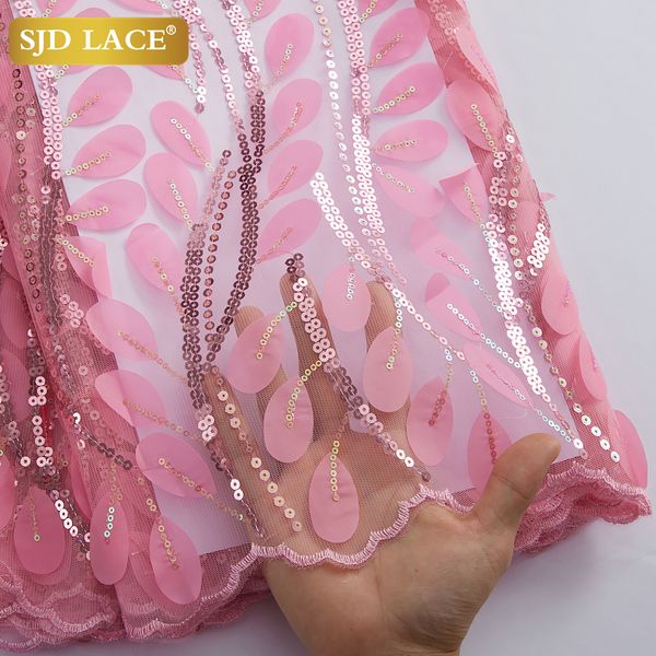 Tela de encaje de malla de encaje sjd con flores 3d 2023 Última tela de encaje africana para coser vestidos de novia nigerianos nigerianos