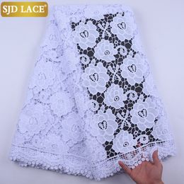 SJD Lace Pure White African Cord Lace Fabric 5yards Watre Oplosbare Guipure Cord Leters voor Nigeriaanse hoge kwaliteit bruiloft Sew A2021