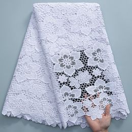 SJD Lace Witte Guipure Cord Lace Fabric met pailletten 2024 Hoogwaardige kanten materiaal bruids voor Nigeriaanse trouwjurk A3036 240420