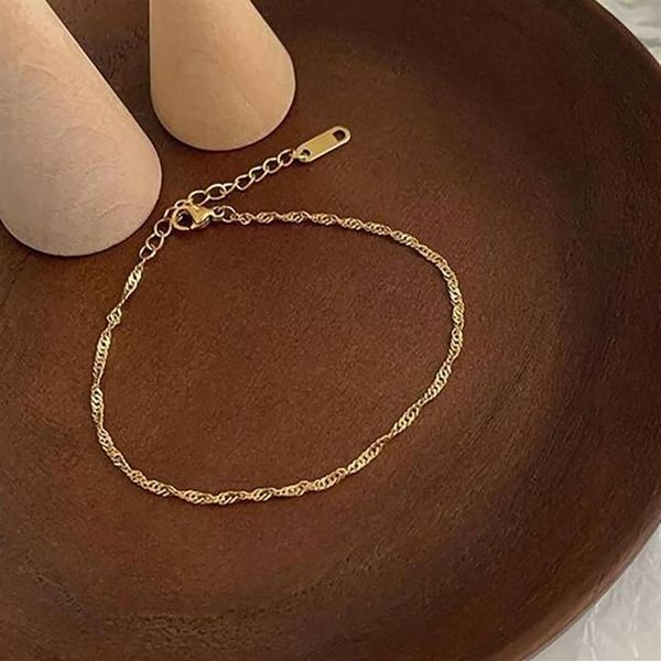 SJHO-44 2021 pulseras de oro finas con ondas de agua a la moda coreana para niña, brazalete de cadena de acero inoxidable antialérgico, 225j