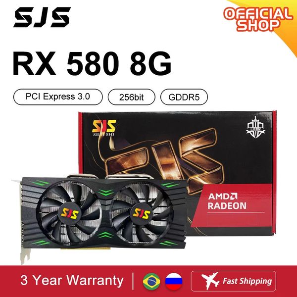 Tarjeta de vídeo SJS RX 580 8G 256Bit 2048SP GDDR5 GPU, tarjetas gráficas para jugadores RX580 Radeon 8GB, placa para videojuegos de minería 240113