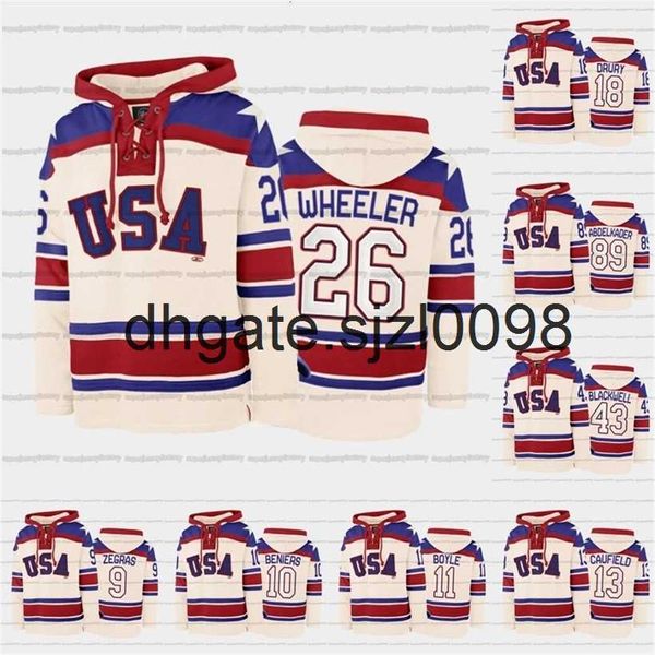 SJSJ98 USA Hockey Team Lace-Up Relate Soodie Jersey Custom 9 Trevor Zegras 26 Blake Wheeler 18 Jack Drury 43 Colin Blackwell 11 Brian Boyle 12 Alex