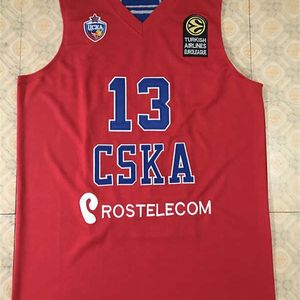 SJZL98 # 13 Sergio Rodriguez CSKA Moscow Rood Basketbal Jersey Borduurwerk gestikt Custom Any Number and Name
