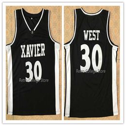 SJZL98 30 David West Xavier College Retro Dowback Stitched Borduurwerk Basketbal Jerseys Pas elk nummer en de naam aan