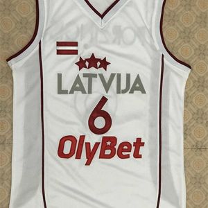 SJZL98 #6 Kristaps Porzingis Team Latvijas Basketball Jersey Borduurwerk gestikt