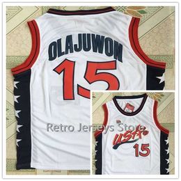 SJZL98 # 6 Penny Hardaway # 4 Charles Barkley # 15 Hakeem Olajuwon Team VS Vintage Throwback Basketbal Jerseys, 100% borduursteken