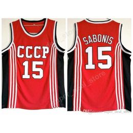 Sjzl98 Arvydas Sabonis Jersey 15 Basketball CCCP Team Russia College Jerseys Men Red Team Color All Stitched Sports Top Quality On