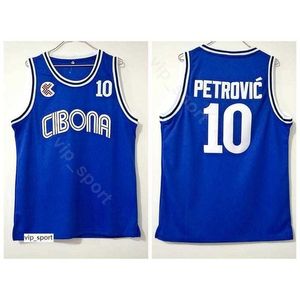 SJZL98 Cibona Zagreb College Drazen Petrovic Jersey 10 Mannen Team Kleur Blauw Universiteit Petrovic Basketball Jersey Uniform Ademende Goede Kwaliteit