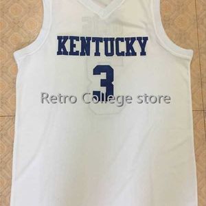 SJZL98 Heren # 3 Tyler Ulis Kentucky Wildcats Wit Bule Retro Throwback Basketball Jersey Gestikt elk nummer en naam