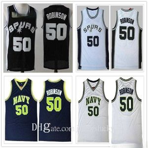 Sjzl98 Vintage Man David 50 Robinson Jerseys Noir Blanc Couleur Basketball College Chemises Pas Cher En Gros Expédition Rapide Respirant Taille S-3XL