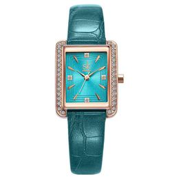 SK Brand Reloj de cuarzo cwp Temperamento moderno Relojes para mujer Relojes brillantes para mujer 23 29 MM Esfera cuadrada pequeña Relojes de pulsera de diamantes 262a