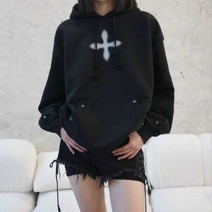 Sk Classic Cross Flower Graffiti / Wilderness Camp Wide Hooded Sweetheart Couple Loose Hotted Sweetheart Womens Spring