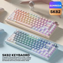 SK82 2.4G sans fil Bluetooth filaire clavier mécanique à trois modes rétro-éclairage rvb structure de joint d'échange clavier de jeu 240304