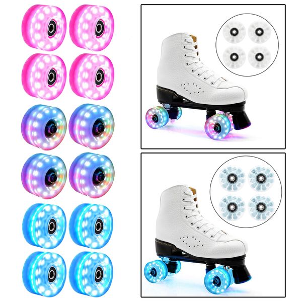 Accessoires de skate Lot de 4 roues à roulettes Roue clignotante lumineuse pour patins à double rangée et planche à roulettes Parcs de sports de plein air Pièces 230801