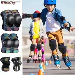 Skate Protective Gear 6 pièces/ensemble adultes/enfants/jeunes genouillères coudières Skate Sports équipement de protection pour patinage à roulettes scooter en ligne planche à roulettes cyclisme Q231031